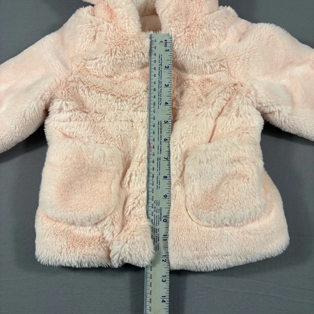 Cat & Jack Girls Peach Pink Faux Fur Hooded Jacket with Animal Ears Size 2T